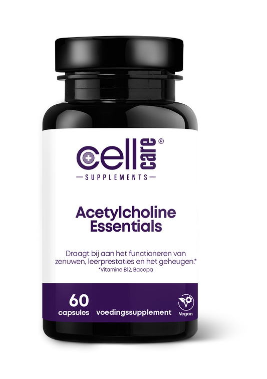 CellCare Acetylcholine essentials mineral supplement in a bottle of 60 capsules, designed to support cognitive health.