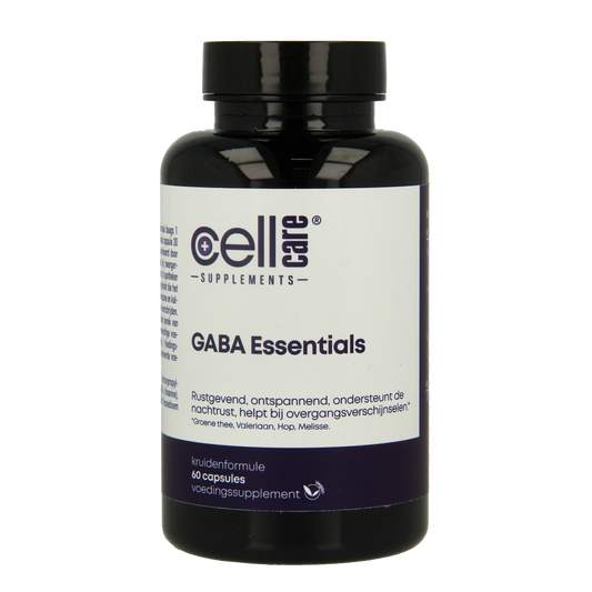 CellCare Gaba essentials herbal supplement capsules, 60 count, featuring natural ingredients for relaxation and nerve support.