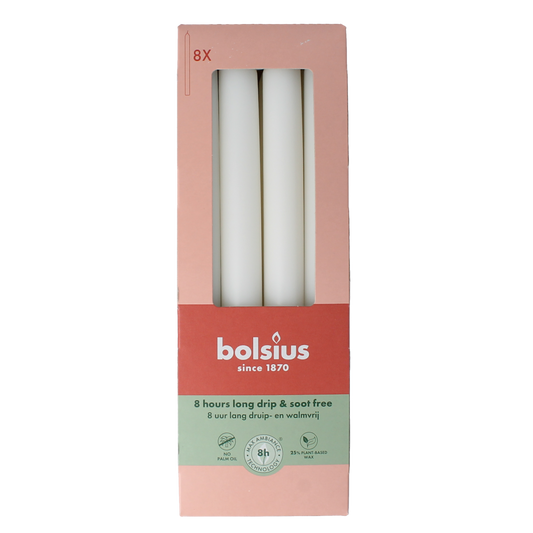 Bolsius Dinerkaarsen 230/20 cloudy white 8.00 Stuks