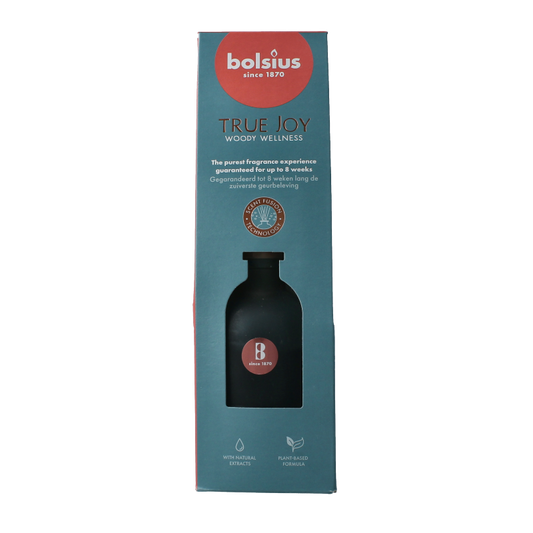 Bolsius Geurverspreider True Joy Woody Wellness, 80ml, showcasing the sleek designed scent diffuser with woody wellness fragrance.