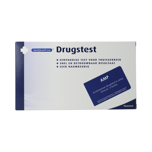Testjezelf.nu amfetamine drugstest kit with 3 self-testing strips for speed detection, designed for personal drug testing.