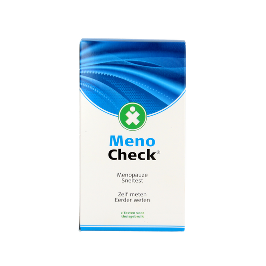 Testjezelf.nu Meno-check menopauze test set with 2 self-testing kits for menopause detection, showing packaged test strips.