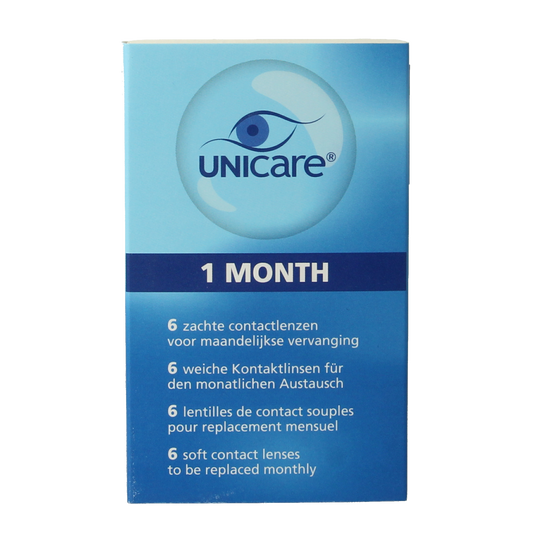 Unicare contact lenses -3.75 diopters, pack of 6, featuring clear lens design and packaging with branding visible.