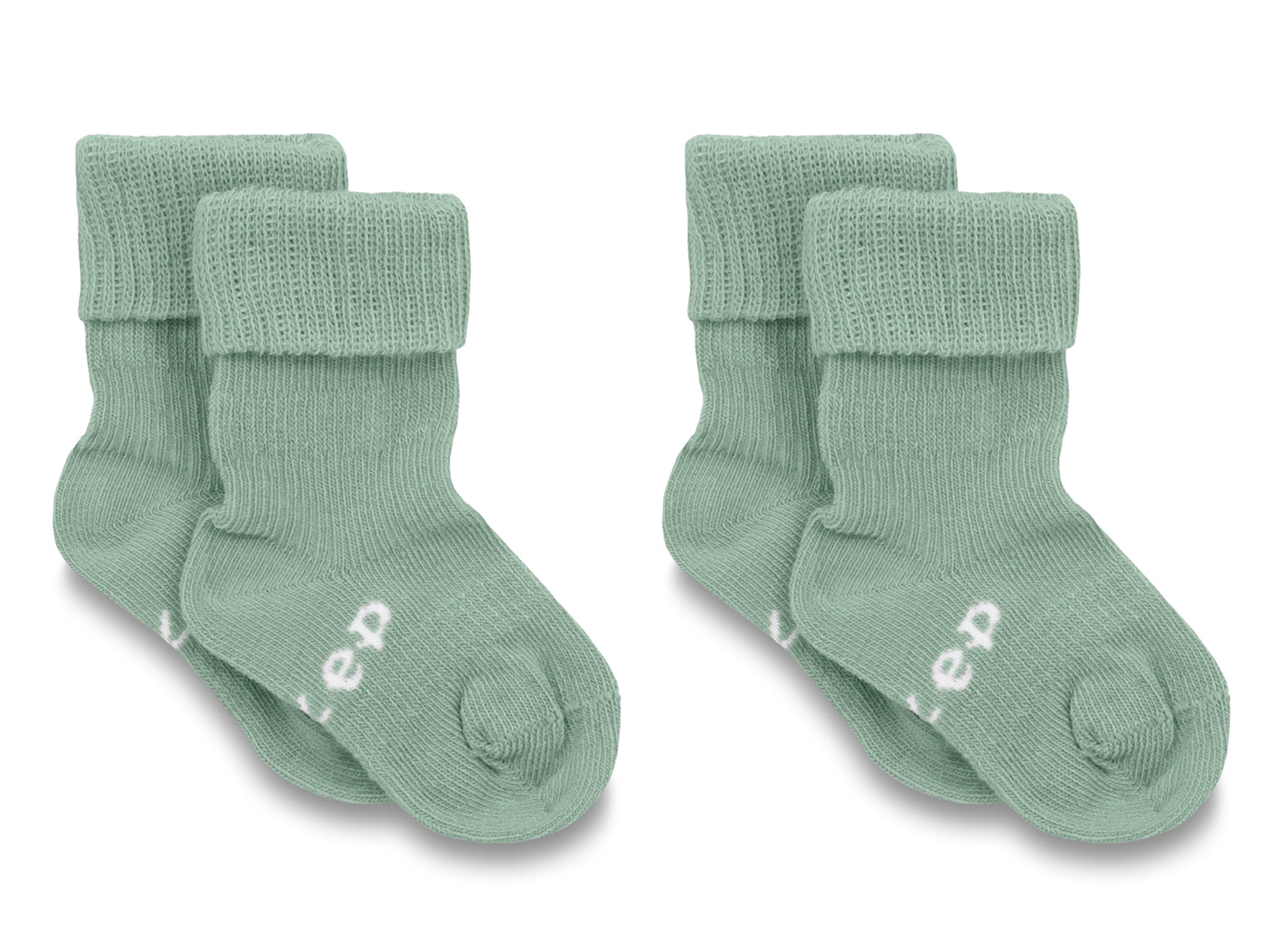 KipKep baby socks for 6-12 months in pale green, soft cotton, cozy for infants and toddlers in and around the house.