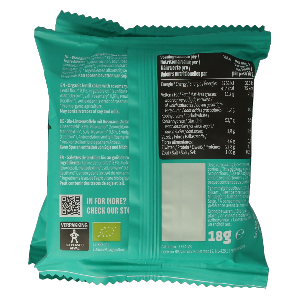 Leev Lovely lentil cakes rosemary bio 54.00 Gram
