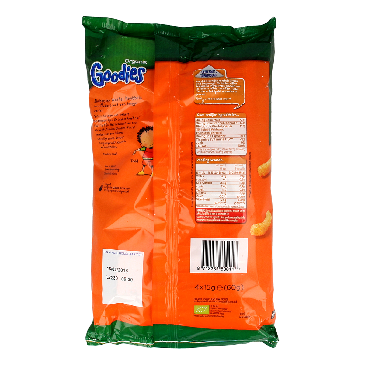 Organix Goodies Mais knabbels met wortel 10+M bio 60.00 Gram