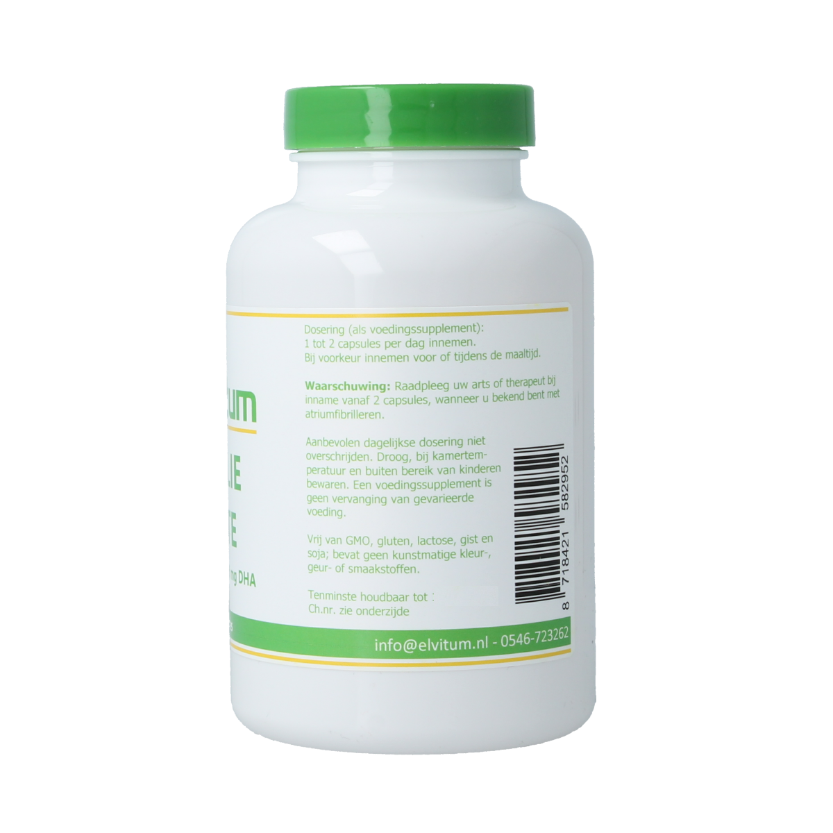 Elvitum Visolie Forte 400 EPA/300 DHA softgels, omega-3 fatty acid supplement in a bottle, showing softgel capsules.