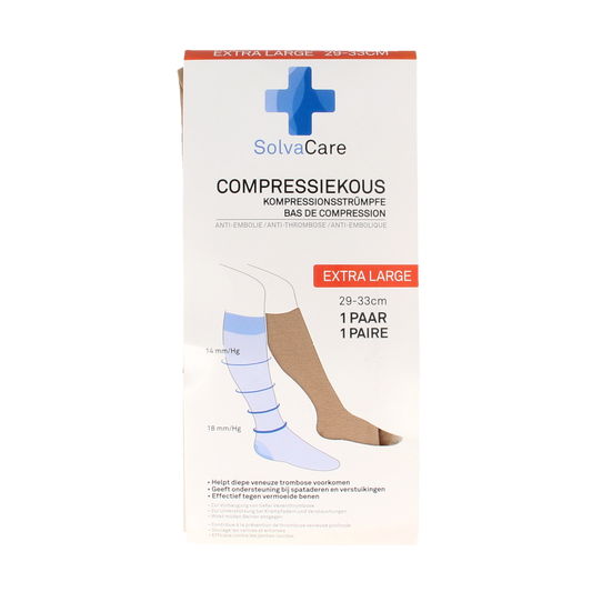 Solvacare beige compression stockings XL, 29-33 cm, for bandages, shown on a clean background.