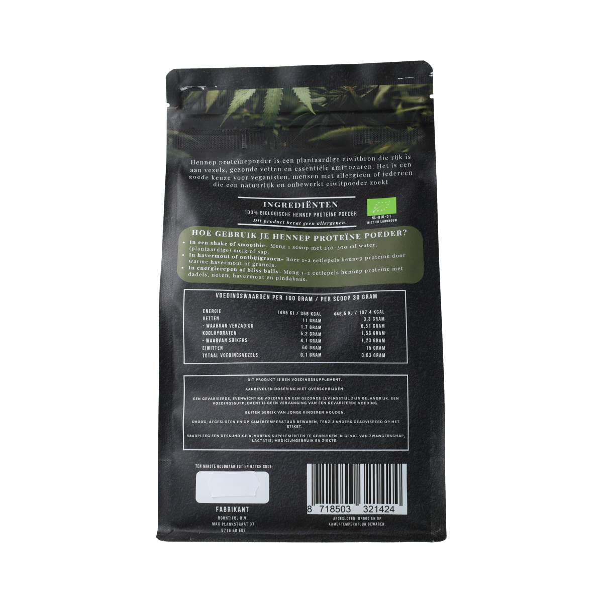 Bountiful Vegan hennep proteine poeder bio 500.00 Gram