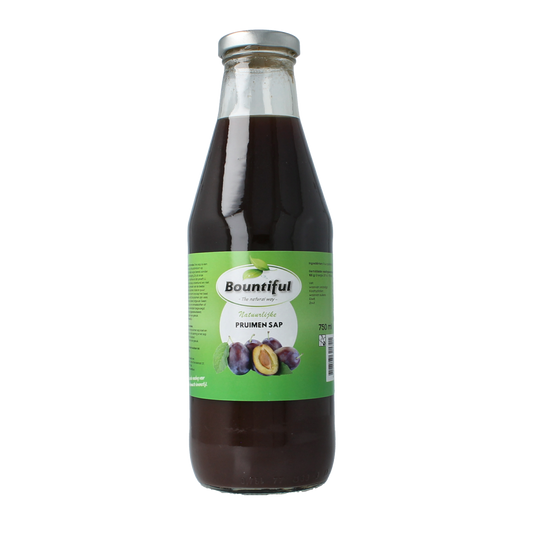 Bountiful Pruimensap bottle, 750ml, a drink and juice product from Bountiful with a green cap and colorful label.