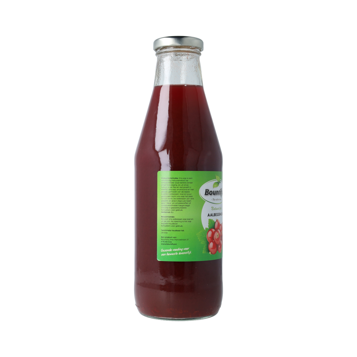 Bountiful Bountiful Aalbessen sap in a 750ml bottle, showcasing fresh red currant juice with a clear label and vibrant color.