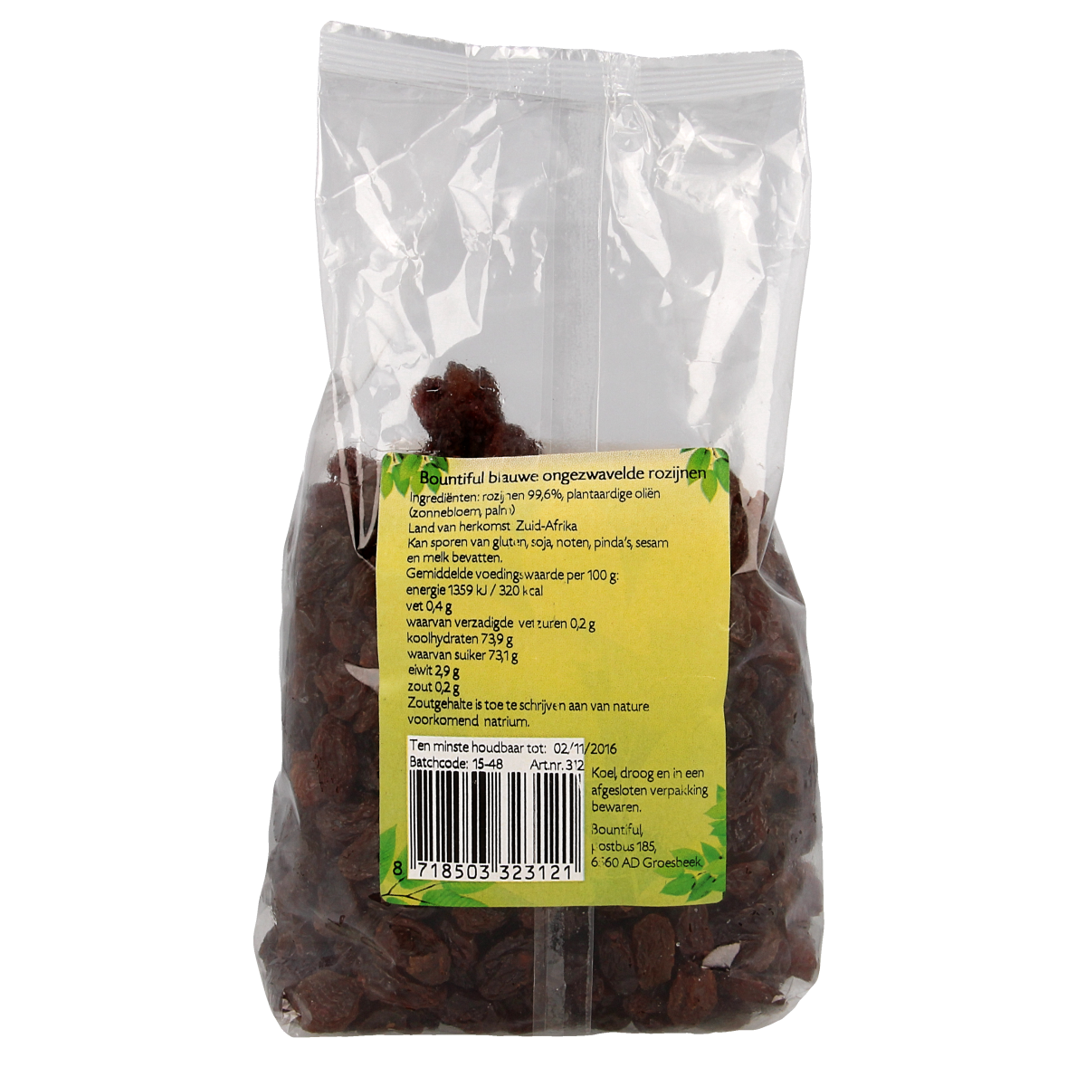 Bountiful Rozijnen blauw ongezwaveld 500.00 Gram