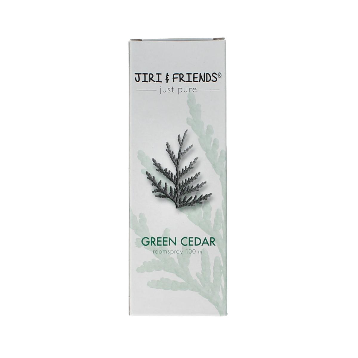 Jiri & Friends Green Cedar Aromatherapy Spray in a 100ml Huisparfum bottle with a natural green cedar scent.