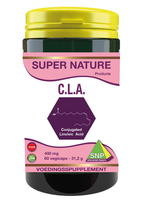 SNP C.L.A. 400 mg softgels bottle showing 60 softgel capsules, dietary supplement for healthy fat metabolism.