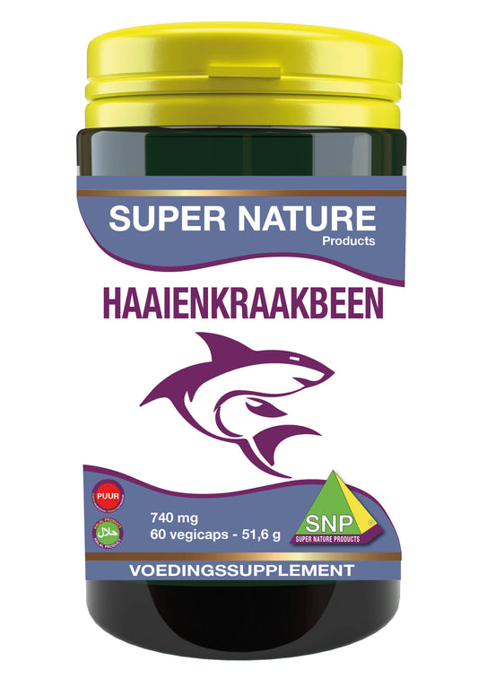 SNP Haaienkraakbeen 740 mg capsules, dietary supplement with pure shark cartilage, 60 capsules in a bottle.