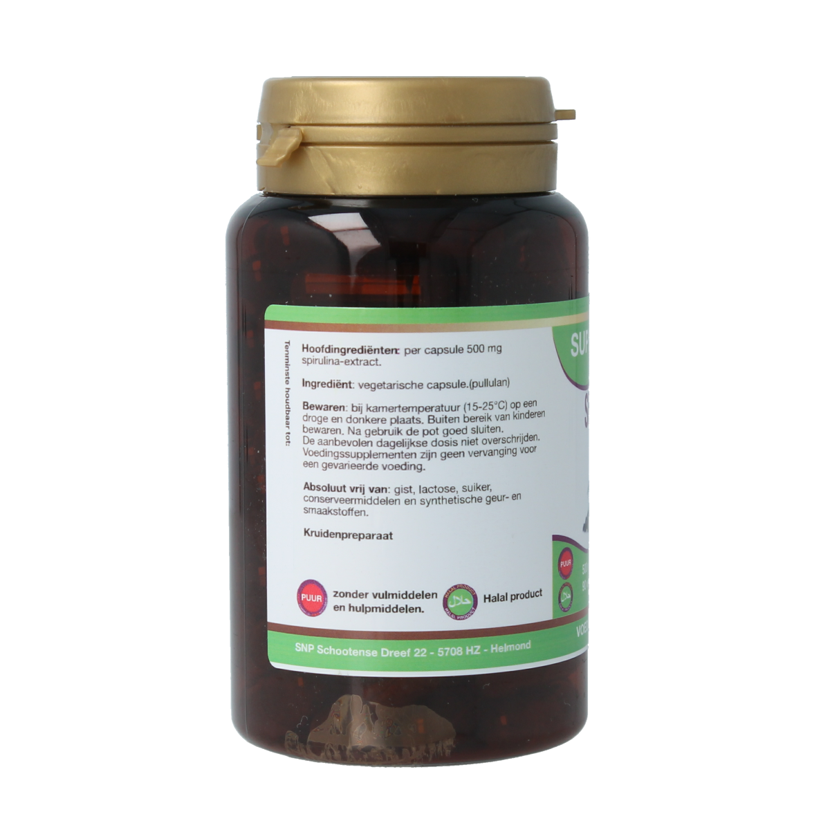 SNP Spirulina 500mg puur 90.00 Vegetarische capsules