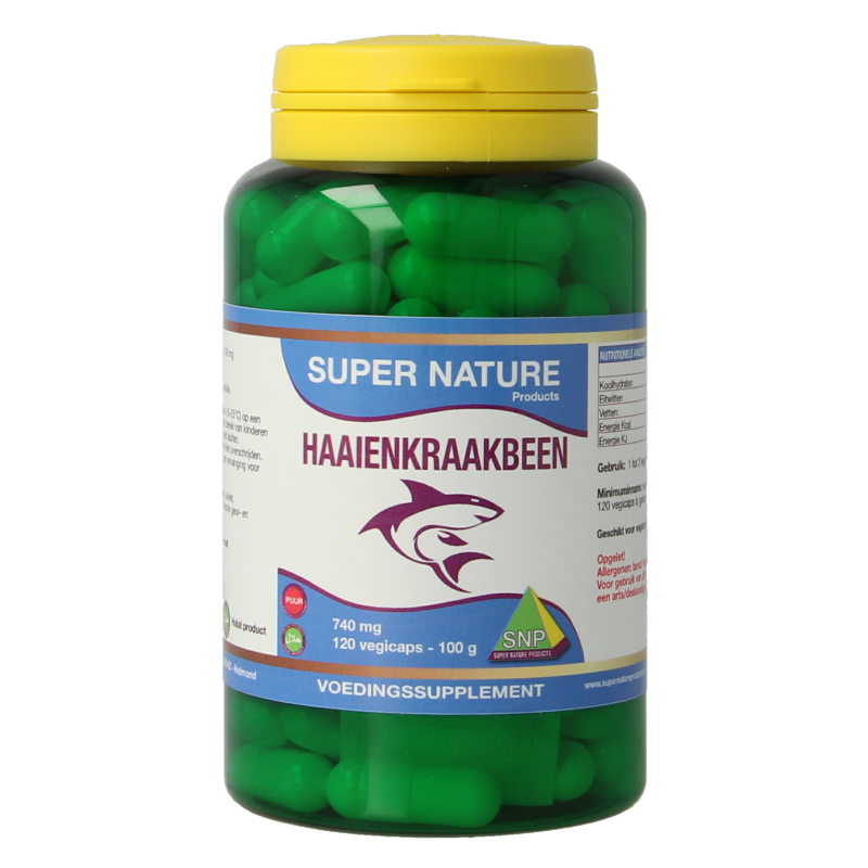 SNP Haaienkraakbeen 740 mg in 120 vegetarische capsules, dietary supplement containing pure shark cartilage mineral complex.