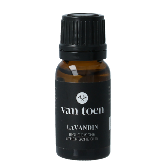 Van Toen Lavandin bio essential oil in 10ml bottle, natural lavender-scented etherische olie with clear packaging label.