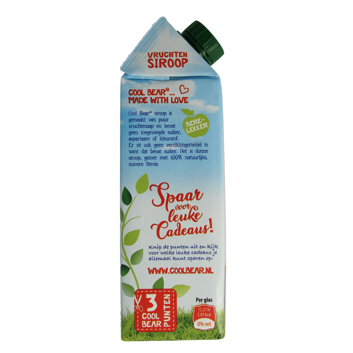 Cool Bear aardbei-appel siroop in 750ml bottle, fruit beverage with strawberry and apple flavors, used for drinks and mixing.