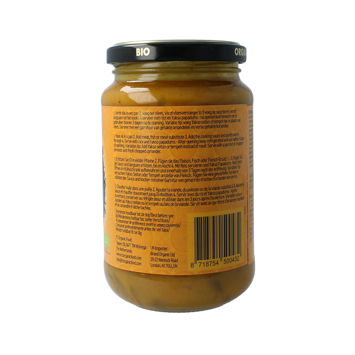 Yakso Curry wok saus bio, 350g jar, natural organic sauce for wok dishes, from Yakso brand.
