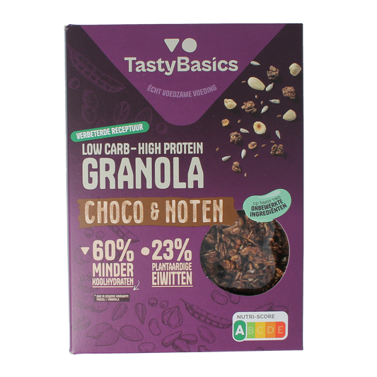 TastyBasics Less carb-high protein granola choco en noten 350.00 Gram
