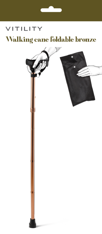 Foldable bronze Vitility walking stick for mobility assistance, featuring a sturdy handle and compact design.