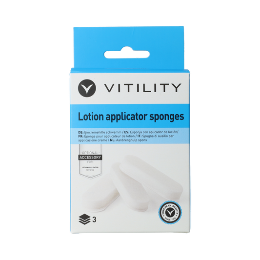 Vitility Aanbrenghulp spons for bathroom and toilet, set of 3 soft, absorbent sponges for assistance in hygiene tasks.