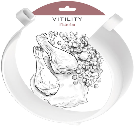 Vitility kitchen cutting board with a 1.00-inch thickness, white surface, and wooden edges for food preparation.