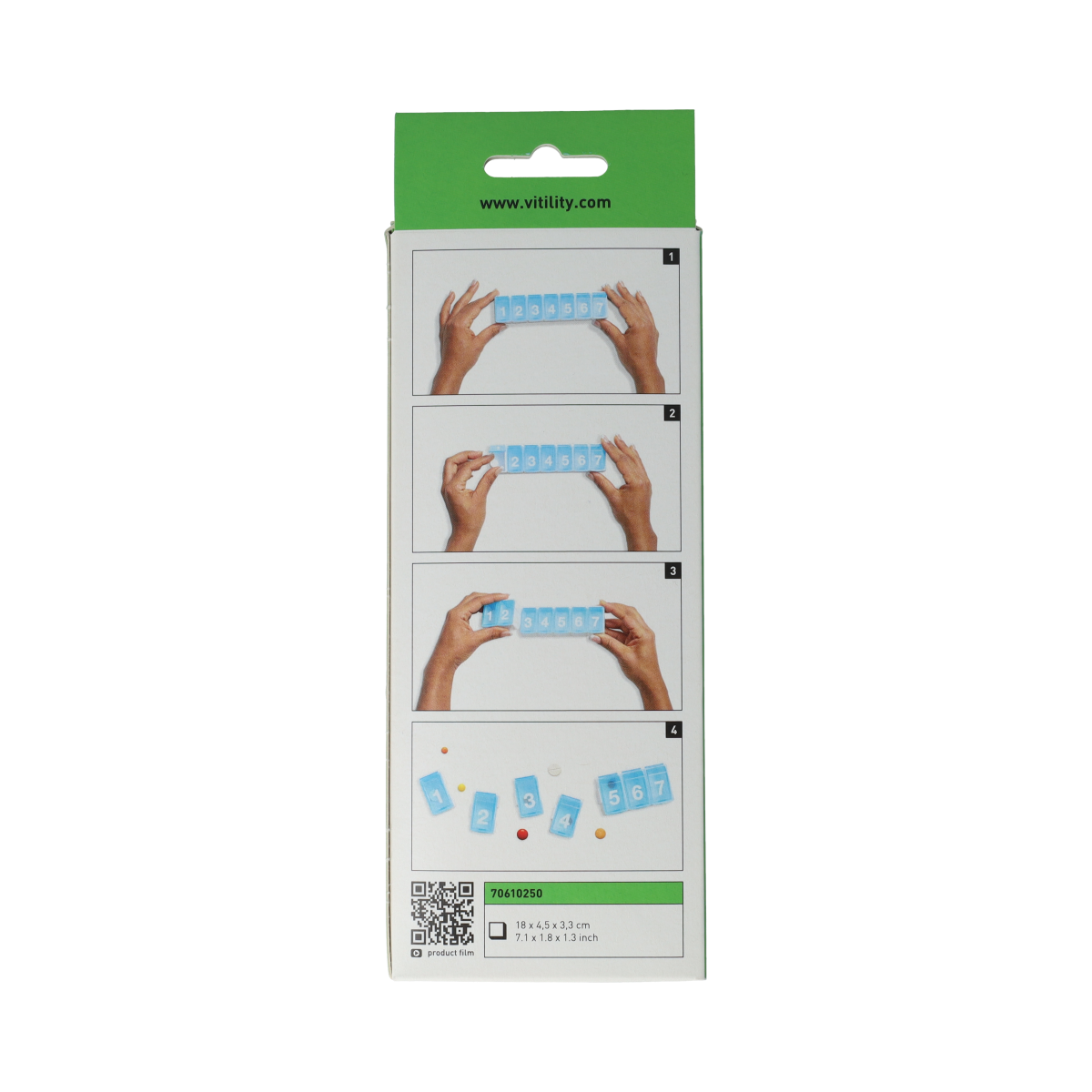 Vitility medicijnbewaardozen with one compartment, compact storage container for pills and medication.