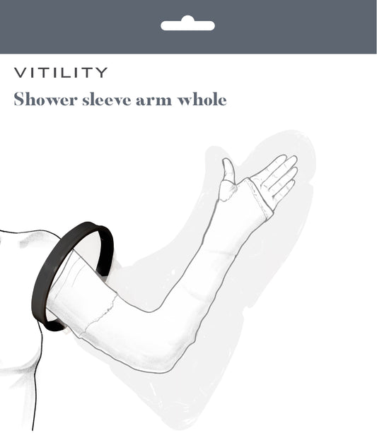 Vitility douchehoes arm and heel protectors, waterproof covers for bathing and showering, one piece, flexible and durable material.