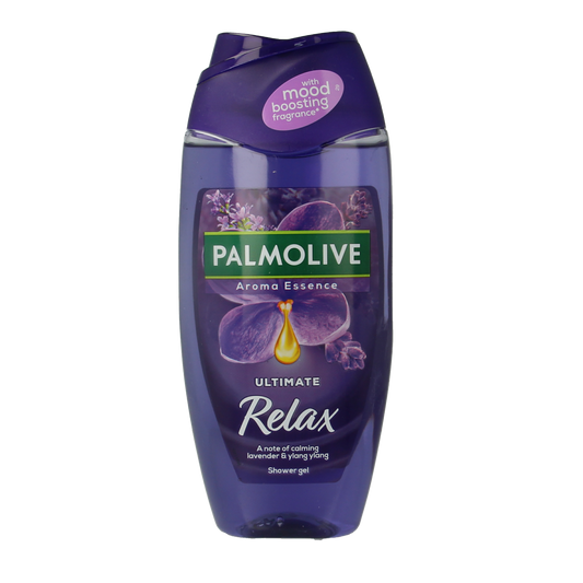 Palmolive Sunset Relax shower gel in 250ml bottle, featuring a calming sunset fragrance and smooth, hydrating formula.