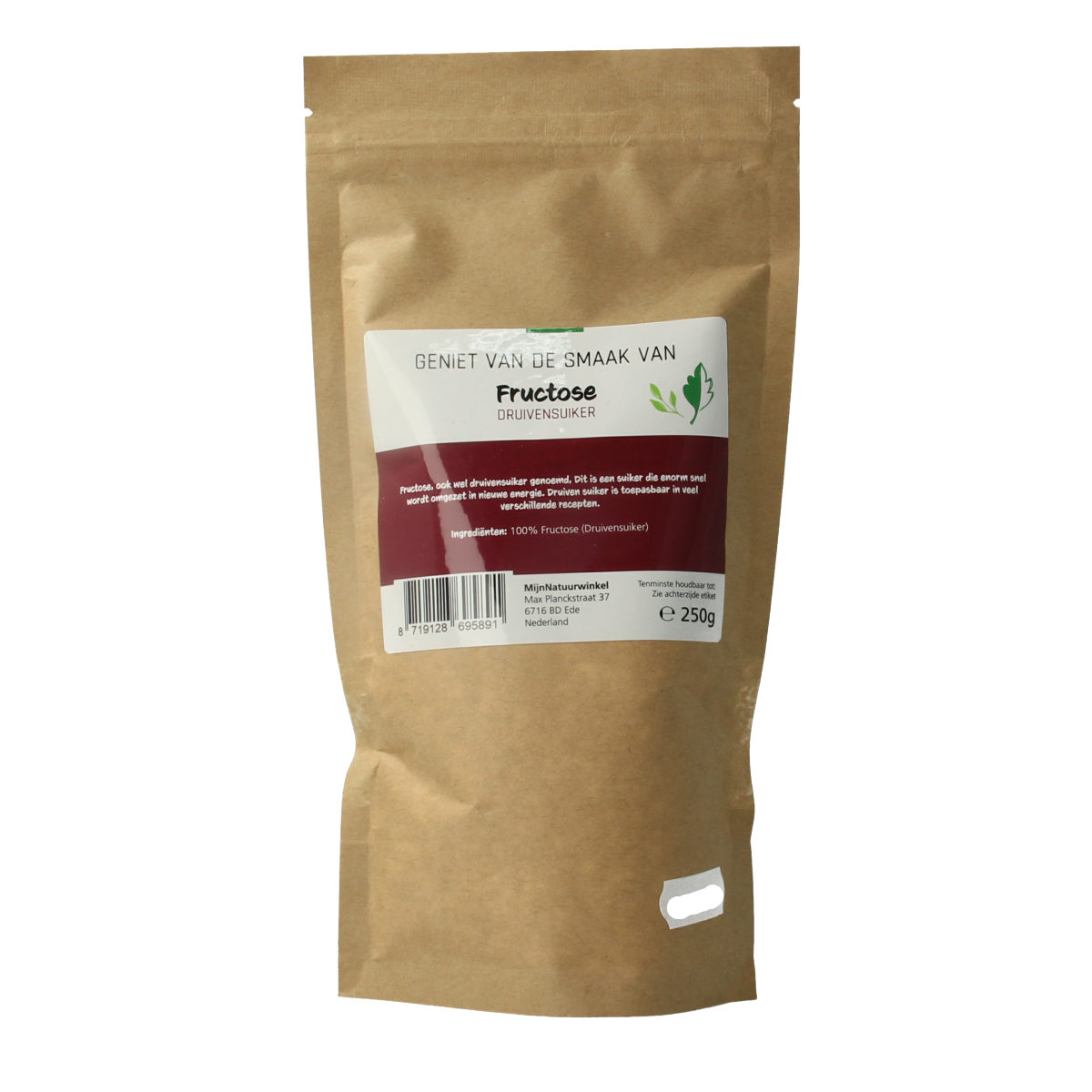 MijnNatuurwinkel Fructose druivensuiker 250g, natural sweetener for baking and cooking, shown in the image.
