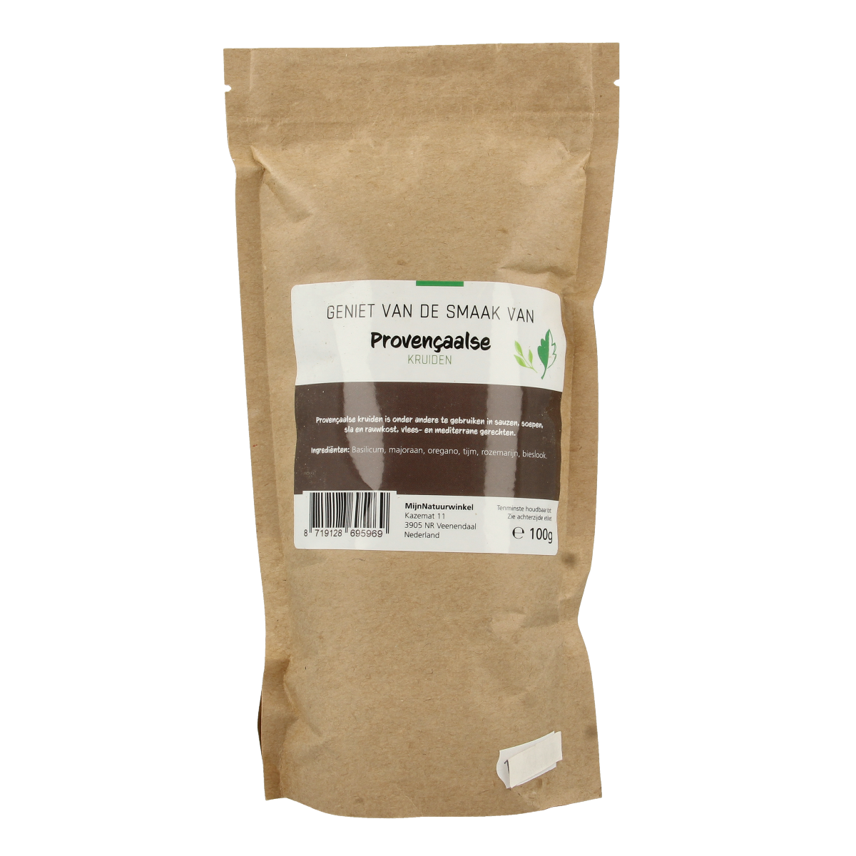 MijnNatuurwinkel Provencaalse kruiden in 100g jar, aromatic herbal blend for cooking and seasoning.