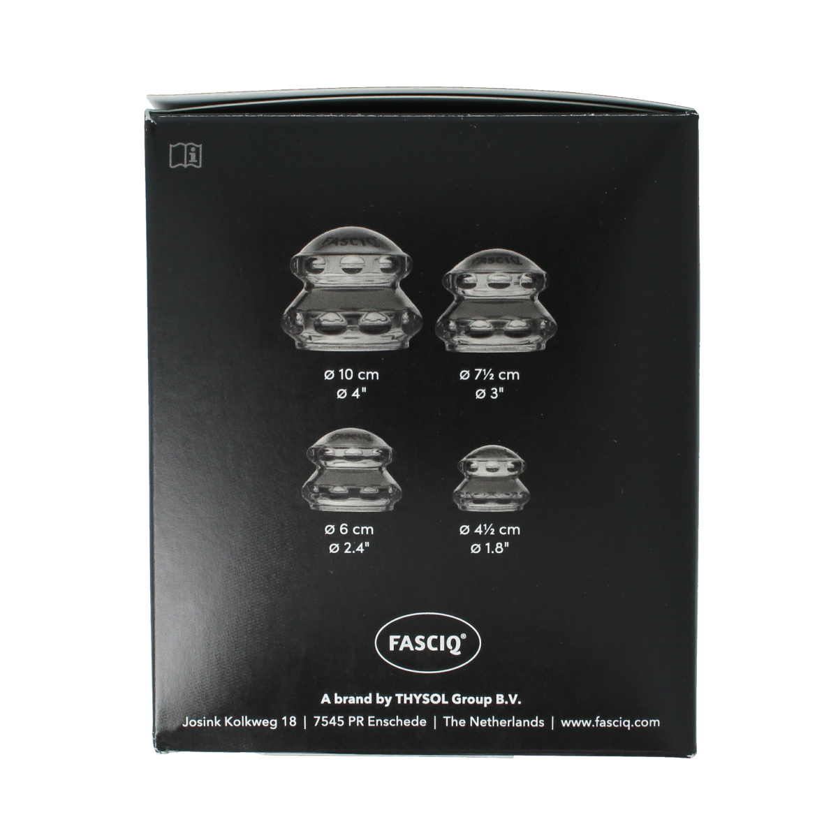 Fysiotape full body cupping set with four instruments in box, used for physiotherapy and muscle therapy.