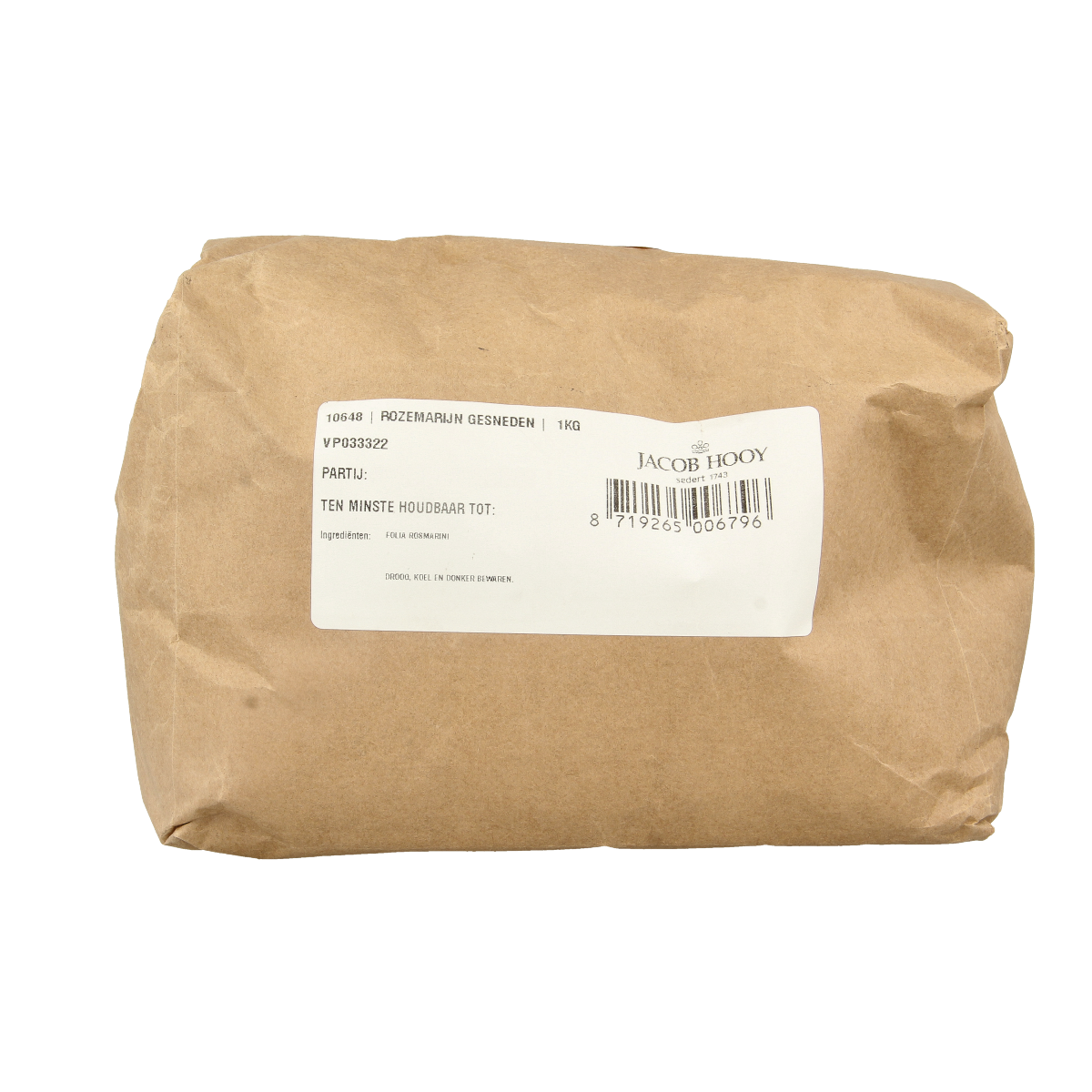 Jacob Hooy dried rosemary in a 1kg package, a natural herb for cooking and seasoning, from the kruiden, zouten en maaltijdmixen category.