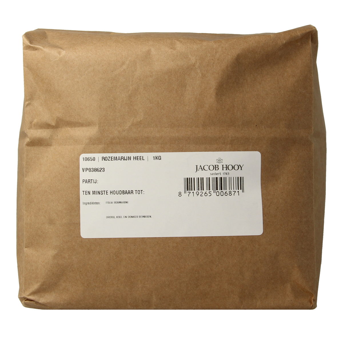 Jacob Hooy rosemary heel in 1kg bag, fresh dried herbal seasoning from the Kruiden, Zouten en Maaltijdmixen collection.