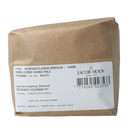 Ground Jacob Hooy Mariadistelkruid in a 250g package, a herbal spice from the kruiden, zouten en maaltijdmixen category.