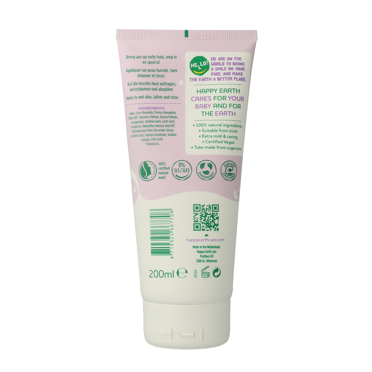 Happy Earth Wasgel creme olie baby & kids 200.00 Milliliter