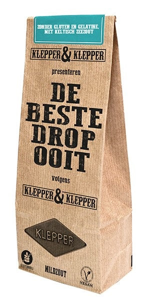 Klepper&Klepper mildzout drop candy in a 200g package, showing the colorful, chewy licorice pieces from the candy product.