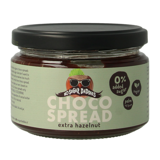 No Sugar Daddies hazelnut Chocopasta bio spread on bread, 200g jar, creamy chocolate and hazelnut delicious broodbeleg.