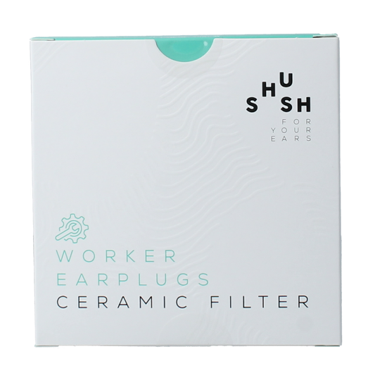 Shush Werk earplugs for hearing protection, pair of comfortable ear inserts with brand logo visible on packaging.