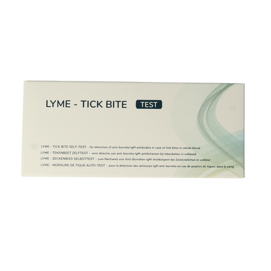 The Tester Lyme disease self-test kit with one test strip for at-home Lyme disease detection, shown in the image.