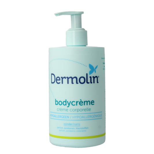 Dermolin Bodycreme 300ml, moisturizing body lotion in a pump bottle, suitable for daily skin care.