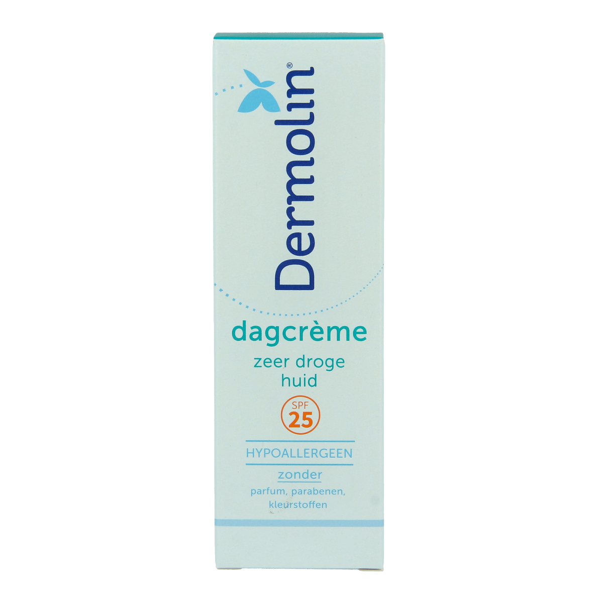 Dermolin Dagcreme voor zeer droge huid, gezichtverzorging, 50 ml, tube met zachte textuur en kalmerende ingrediënten.