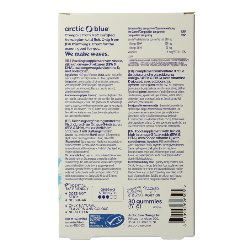 Arctic Blue Omega 3 gummy DHA EPA vitamine D 30 Gummies