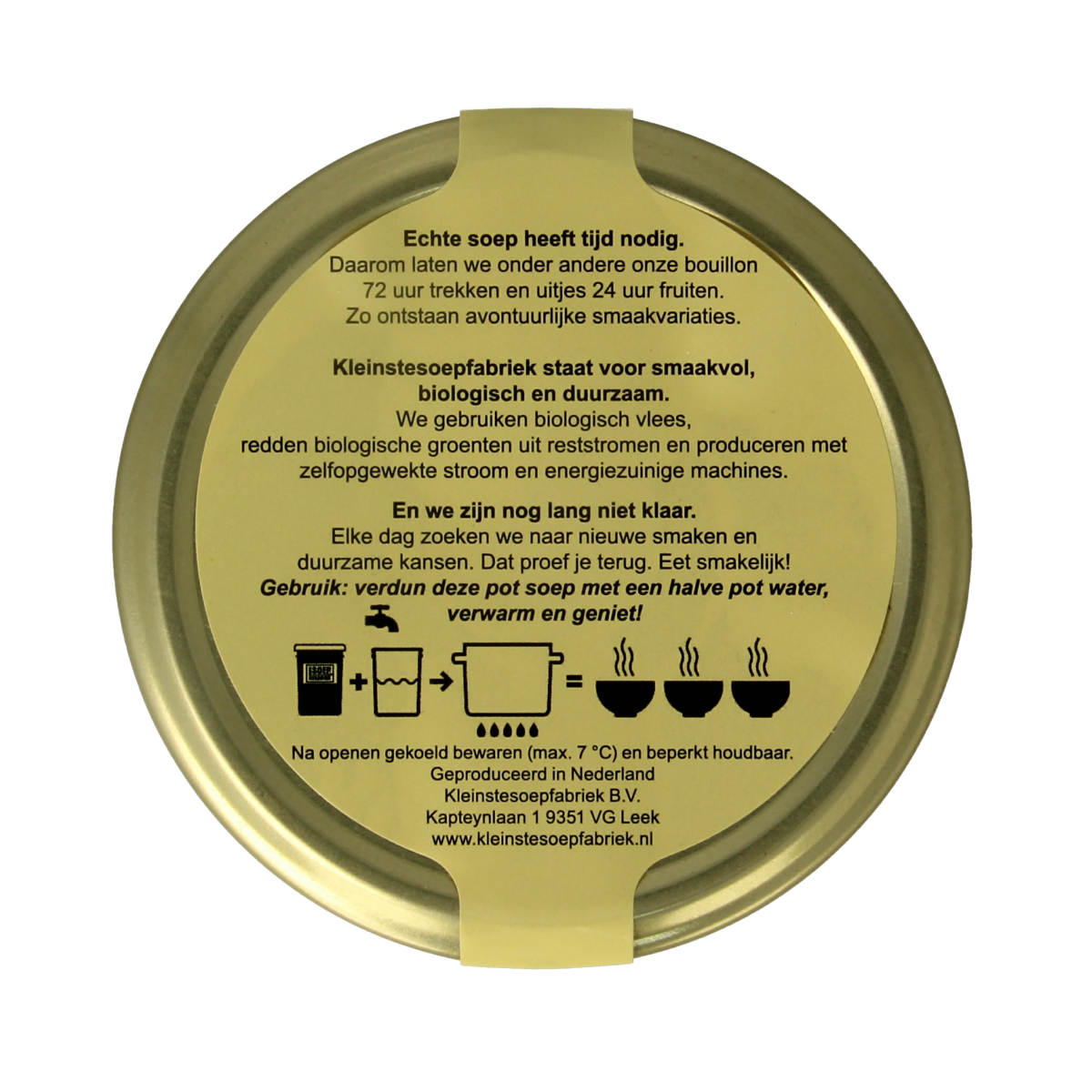 Kleinstesoepfabriek Afrikaanse maaltijdsoep with fonio and miso in a 400ml container, featuring a bowl of colorful African-inspired soup.