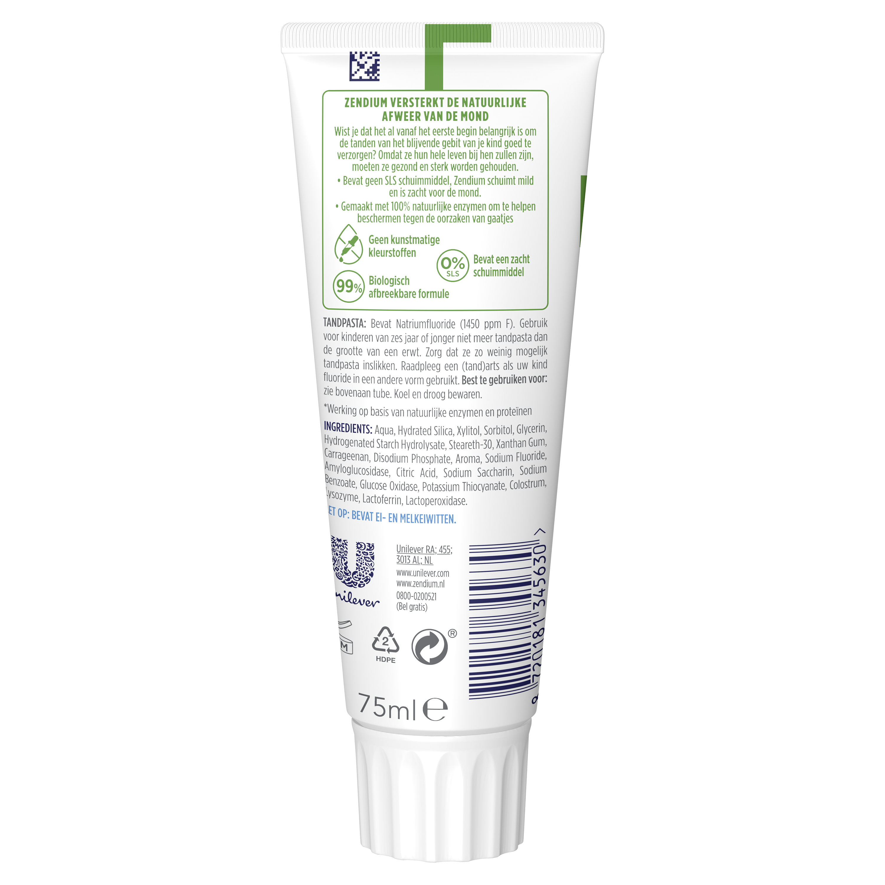Zendium junior toothpaste for ages 5-12, 75ml, featuring gentle cleaning and fluoride protection for kids' dental care.