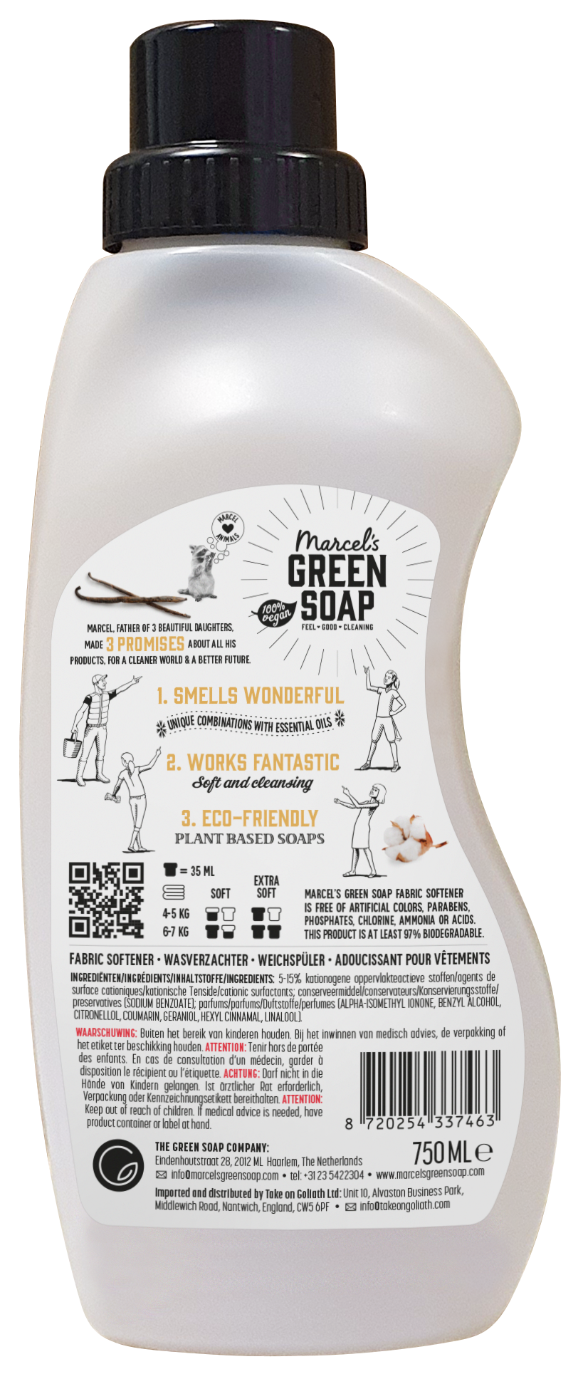 Marcel's Green Soap Wasverzachter vanille & katoen 750.00 Milliliter