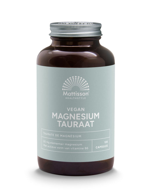 Mattisson Magnesium capsules with P-5-P, vegetarian mineral supplement in a bottle, shown with capsules on a white background.