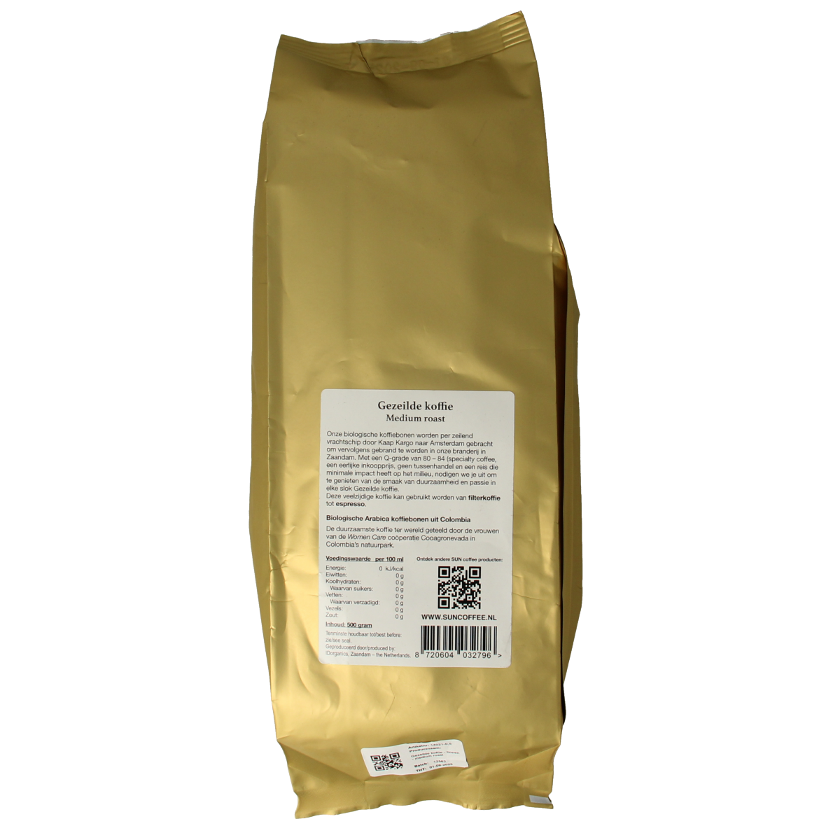 SUN Coffee Gezeilde koffiebonen medium roast bio 500.00 Gram